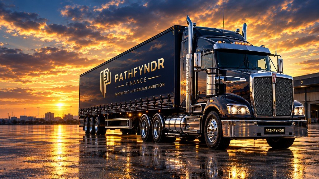 Pathfyndr Finance branded semi-truck at sunset