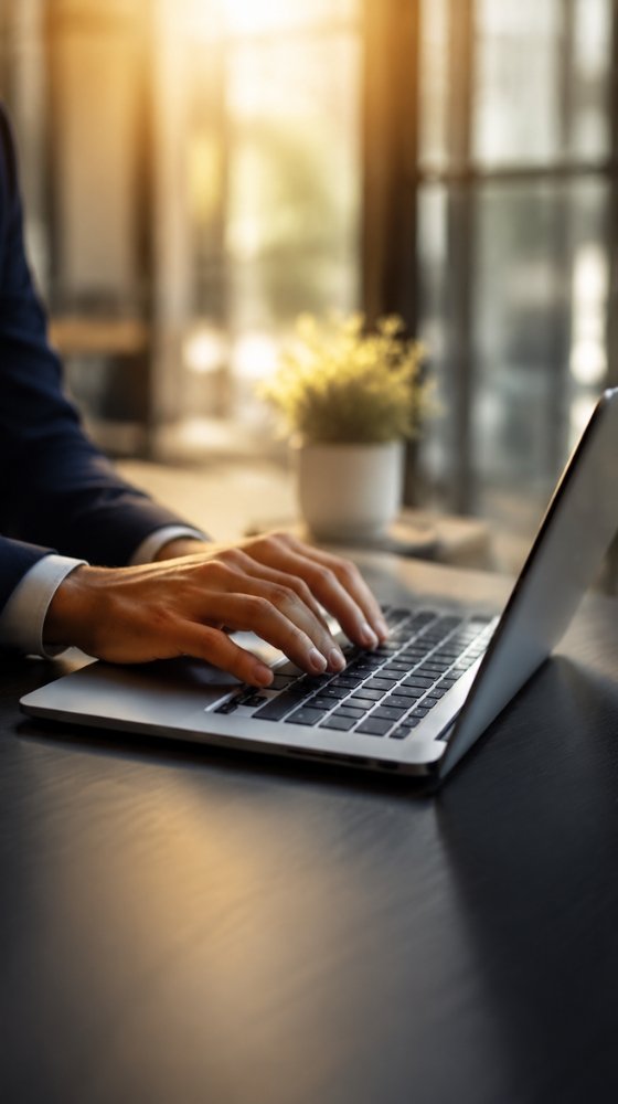 Writing an enquiry on a laptop